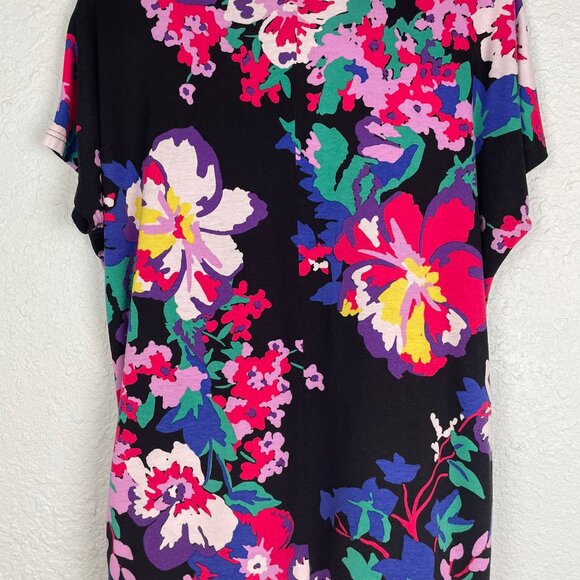 BEVERLY DRIVE SHORT SLEEVE PULLOVER TUNIC TOP Black Pink Red Floral PRINT 1X - Picture 4 of 16